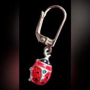 10k Yellow Gold Enamel Ladybug Dangle Single Earring Lever Back Italy